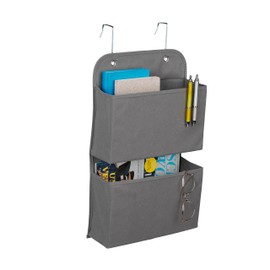 Relaxdays Hanging Organiser, 2 Compartments, Door & Wall, Door Shelf with Hooks for Hanging, HBD: 50 x 31 x 10 cm, Bathroom, Hallway, Grey