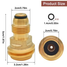 AYWFEY 1 PCS POL to QCC1 Propane Tank Adapter, with 10 Pcs Propane Tank O Rings, Converts POL LP Tank Service Valve to QCC1 / Type1 Hose or Regulator Solid Old to New, Brass