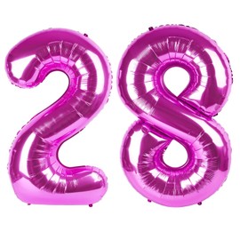 40 Inch Large 28 Balloon Numbers Rose Purple Big Foil Number Balloons Giant Helium Happy Birthday Party Decorations for Man and Women, Huge Mylar Anniversary Party Supplies