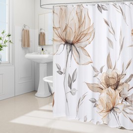 Litabel Litabel Small Stall Boho Watercolor Floral Shower Curtain 36 x 72, Brown and Grey Ink Painting Style Flower Shower Curtains for Chic Elegant Bathroom, Tan Artistic Narrow Half Size Shower Curtain