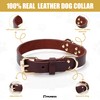 Piuness 100% Real Leather Dog Collar and Leash Set, Premium