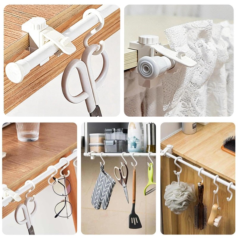VOOSFSIE 2PCS No Drill Curtain Rod Brackets, Curtain Pole Brackets,