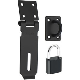 Sayayo Door Hasp Latch Lock 4 Inch with Padlock, SUS304 Stainless Steel Padlock Latch, Matte Black Door Lock Latch for Barn Door, Cabinet or Drawer, CMST009-B