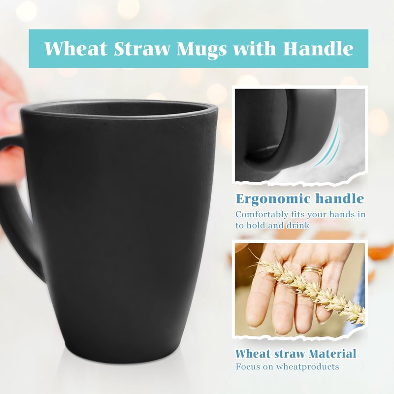 Teivio 12 Pack Wheat Straw Cups with Handle,Plastic 13.5 oz
