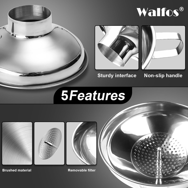 WALFOS Jam Funnel Wide Neck, 10cm & 14cm Canning Funnels