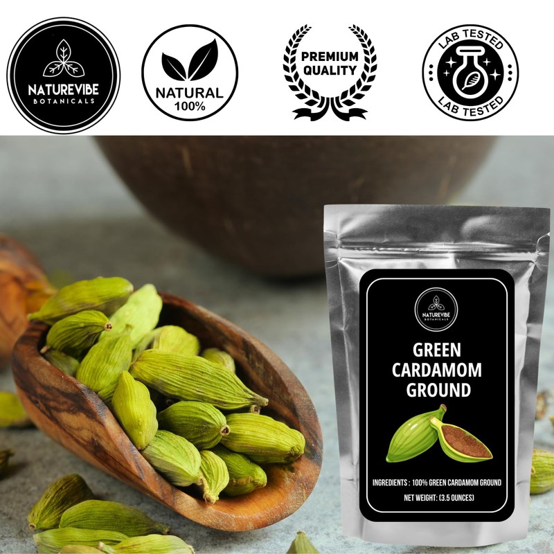 Naturevibe Botanicals Green Cardamom Ground (Elaichi Powder), 3.5 ounces |