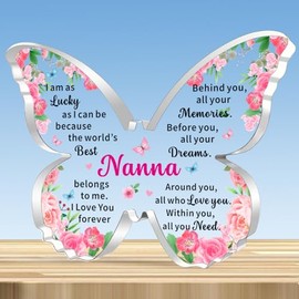 JMIMO Nanna Gifts Nanna Butterfly Shaped Acrylic Plaque from Granddaughter Grandson,Mothers Day Christmas Birthday Gifts Keepsake for Nanna