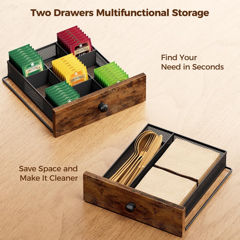 Plaviya 2-Drawer Tea Bag Organizer Box for Countertop