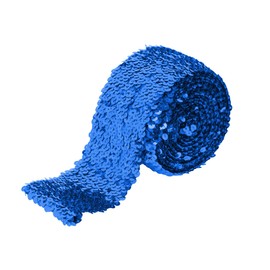 Elastic Sequin Trim, 3 Inch 8 Row Wide Flat Glitter Bling Fabric Paillette Sequin Ribbon, Metallic Stretch Sequin Strip Sewing DIY Embellishment, 5.5 Yards, Royal Blue