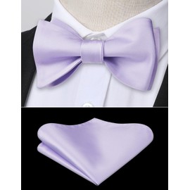 HISDERN Bow Ties for Men Solid Color Self Tie Bow Tie Pocket Square Set Classic Formal Satin Bowties for Tuxedo Wedding Party, Lavender-6, One Size
