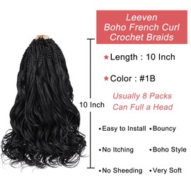10 Inch Pre Looped Curly Crochet Hair 8 Packs Black Boho French Curl Crochet Braids Short Bob Goddess Box Braids Loose Wave Synthetic Hair Extensions for Women