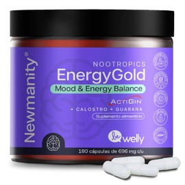 Energy Gold Nootropico Natural para Concentracion, Energía y Ánimo - 2 meses - con Actigin, Calostro, Guaraná, Vitaminas del Complejo B1:B6 y B12, Taurina, Café, Té Verde, Biotina y Folato