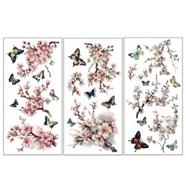OLYCRAFT 3pcs/Set Sakura Rub on Transfers for Furniture and Crafts 15x30cm Cherry Blossom Decor Transfer Stickers Butterfly Rub on Decals for Wood Furniture Scrapbooking Home Decorations