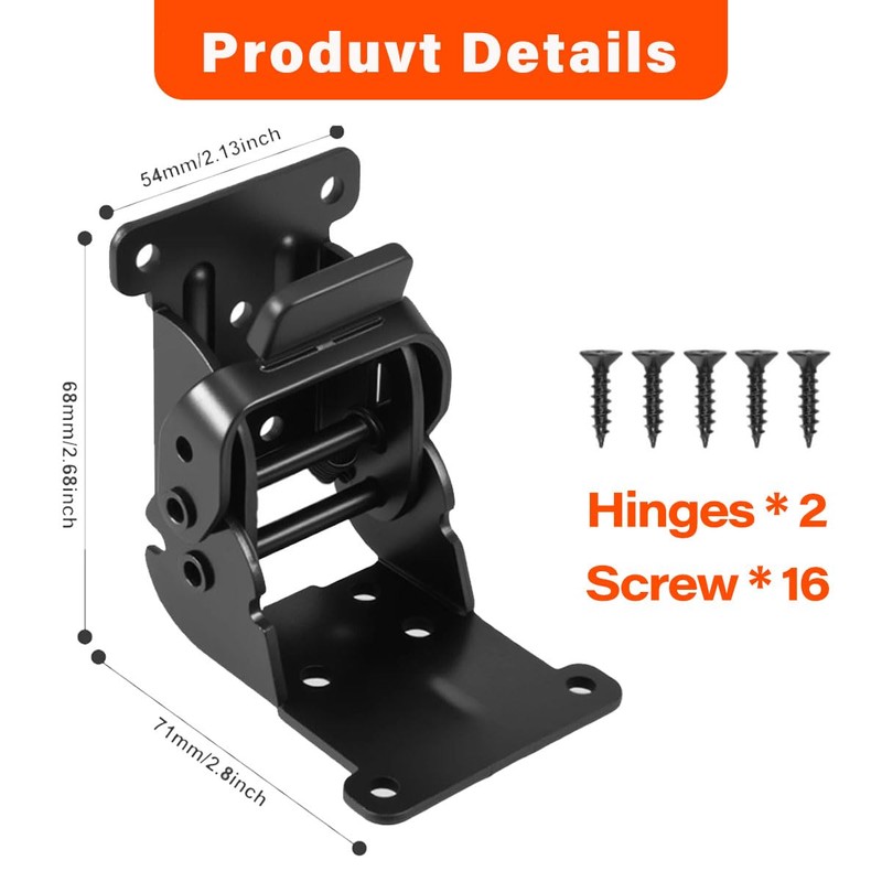 Folding Brackets Black, 0-180 Degrees Self-Lock Hinge with Screws for