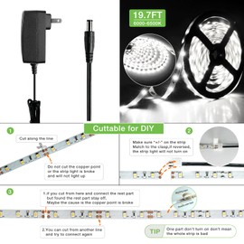 RAYZEEK Wireless Motion Activated LED Strip Lights,19.7FT LED Strip Lights with Power Adapter,RF Wireless Motion Sensor Control Dimmer,Timing,Cool White (1×Controller+2×Motion Sensor)