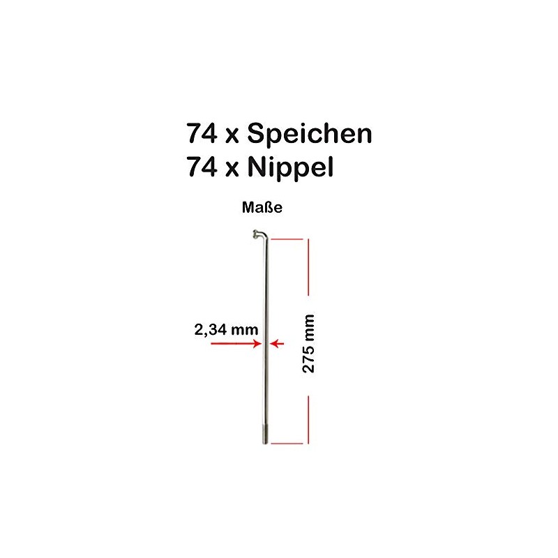 Pack of 74 Spokes 275 mm Reinforced Nirosta 2,34 mm