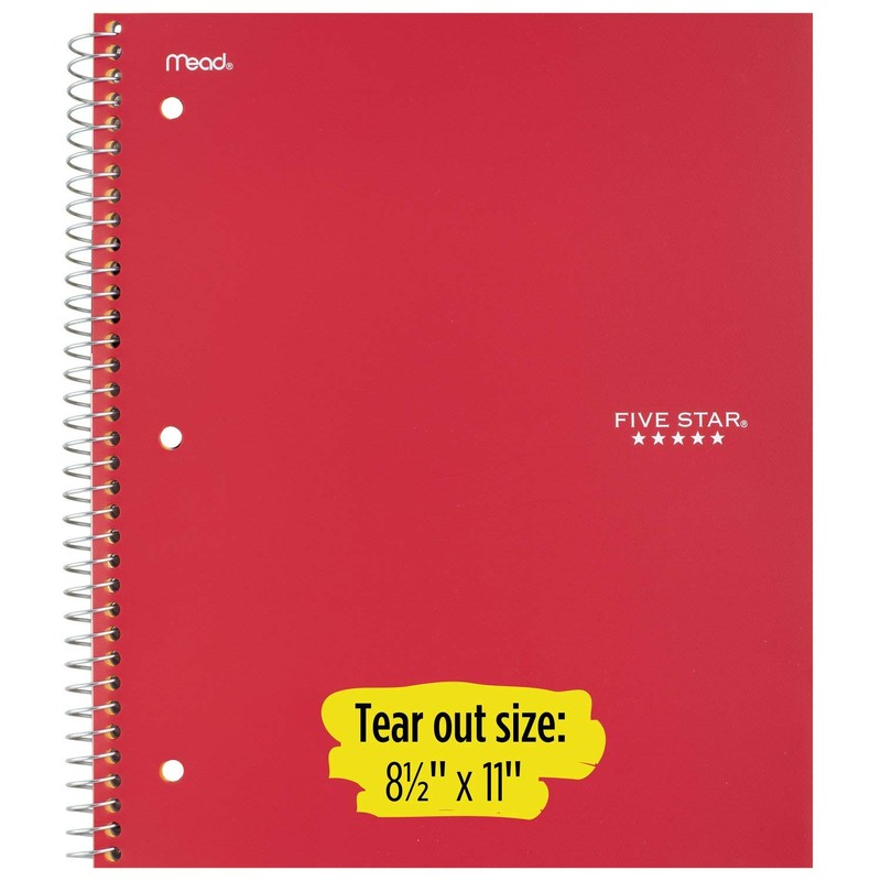 Five Star Spiral Notebooks, 5 Subject, College Ruled Paper, 200