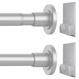 CorkLatta Matte Silver Shower Curtain Rod,1 Inch Diameter Stainless Steel Adjustable Spring Tension Rods 32 to 68",with Holders,Anti-Slip,Curtain Rods No Drilling(1 Pack)