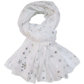GFM® Women's Christmas Snowflakes Metallic Foil Print Scarf - Creamy White - (AT)(SNFLK-03-DDH)