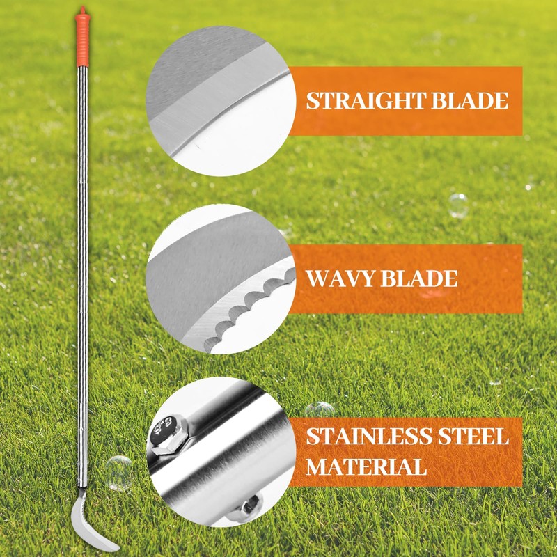 HRADHOL Weeding Sickle,Stainless Steel Long Handle Double Serrated Blade Grass