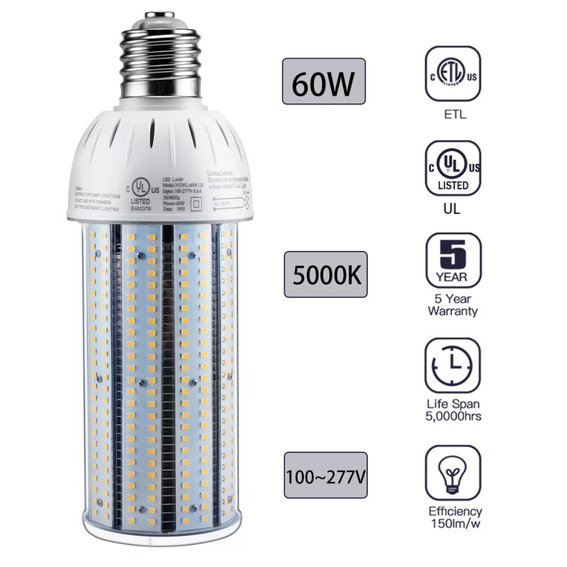 Ngtlight 60W LED Corn Light E39 Mogul Base 5000K For