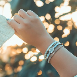 FANCY SHINY Leather Wrap Bracelet Boho Cuff Bracelets Crystal Bead Bracelet with Magnetic Clasp Jewelry Gifts for Women(7.7", Mix Color)