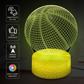SHWKMOPPE Basketball Night Light,Basketball Gifts for Boy, 3D Basketball Lamp,Kids Bedside Lamp,16 Color Change Decor Lamp with Remote & Smart Touch, Gifts for Christmas Birthday Boys Men Girls