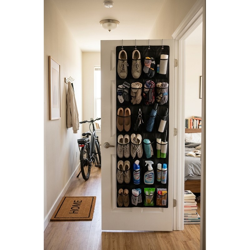 Over The Door Shoe Organizer with 24 Large Mesh Pockets