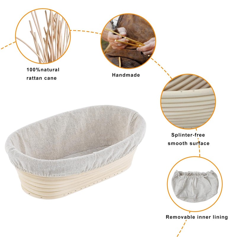 2 Packs 10 inch Oval Shaped Banneton Proofing Basket Set,