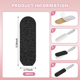 Flutesan 80 Pcs Stainless Steel Foot File Refills Replacement Pads Coarse Fine Pedicure File Refills Double Side Reusable Foot Rasp Pad with Removable Glue(80 Grit)