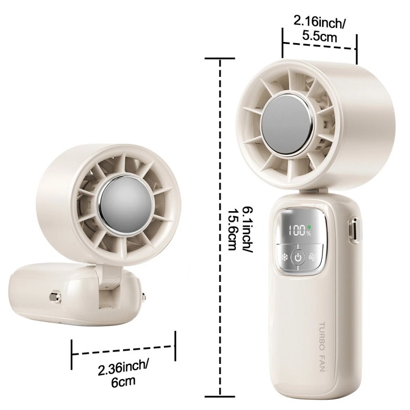 Portable Handheld Turbo Fan 5 Speeds Adjustable Rechargeable 4000mAh Cooling