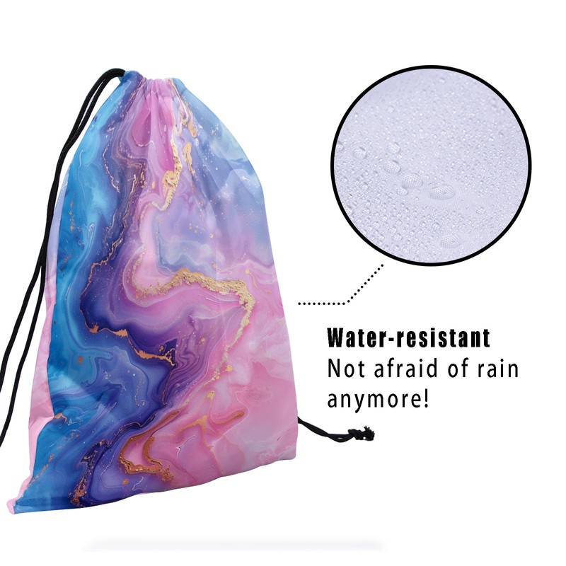 Marble Printed Gymnastics Grip Bag Golden Foil Drawstring Bag Blue