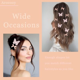 Arocooy 18PCS Bow Hair Clips Champagne Pink Lace Embroidery Butterfly Hair Clips Mini Bowknot Hair Bow Y2K Hair Accessories for Party Decor