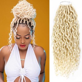 613 Goddess Locs Crochet Hair,5 Packs 14 Inch Pre Looped Blonde Boho Goddess Faux Locs Crochet Hair With Curly Ends,Soft Hippie Locs Crochet Hair For Women Human Hair (14in,5packs, 613#)