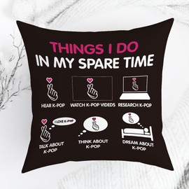 NGLIV K-pop Decor, Just a Girl Who Loves K-pop Room Decor, Girls K-pop Gifts Rustic Anime Lovers Throw Pillow Covers for Living Room Home Girl Bedroom Decoration Gifts