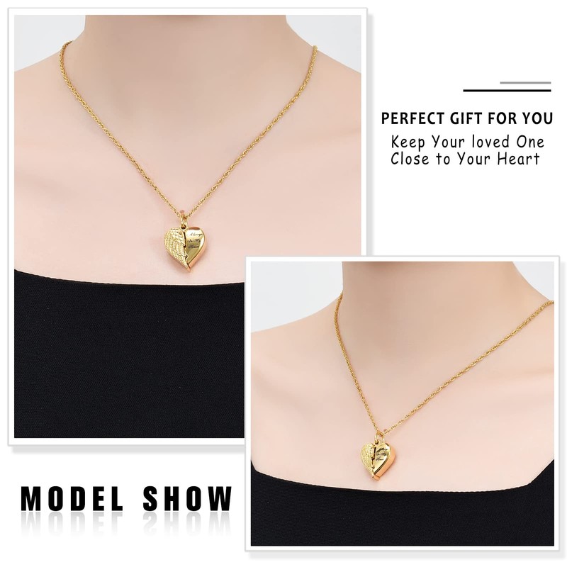shajwo Cremation Jewelry Angel Wing Heart Urn Necklaces for Ashes