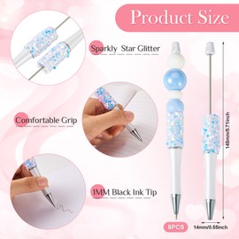 8 Pcs Beadable Pens, Plastic Beadable Pen, Shaft Black Ink Beaded Pens, White Plastic Ballpoint Pens Suitable for Teacher, Office, School, Students Graduation Gift Supplies