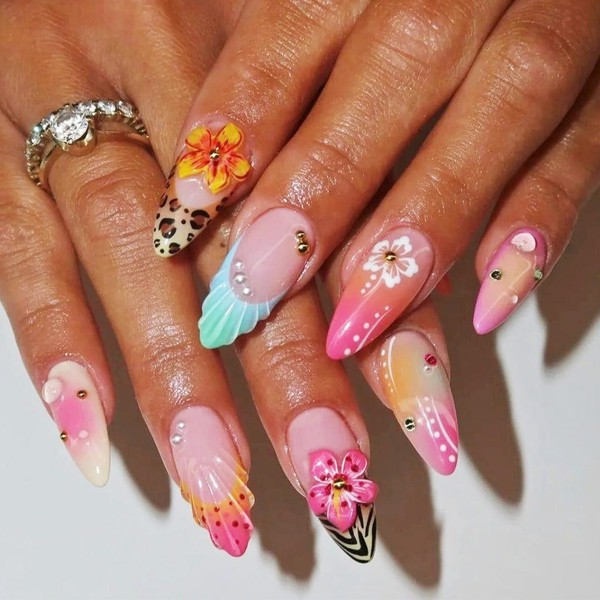 Leopard Print Press on Nails Cheetah French Stick on Fingernails