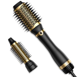 Hair Dryer Brush with Two Interchangeable Barrels (Oval and Round), Hot Air Straightening and Volumizing Anti-Frizz Ceramic Titanium Brush