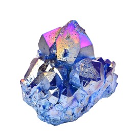 JIC Gem Real Natural Blue Titanium Coated Crystal Cluster Quartz Crystal Cluster Geode Druzy Home Decoration Gemstone Specimen(9-11cm）