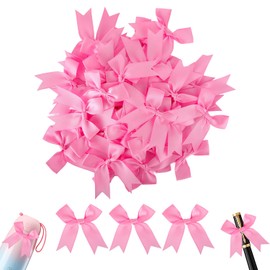 L0famy 50Pcs Pink Gift Wrap Bow, 3.3 Inch Elegant Bow, Pre-Tied Pink Bow, Bow for Gift Wrapping, for DIY Sewing Crafts Gift Wrapping Wedding Birthday Christmas Party Scrapbooking Decorations