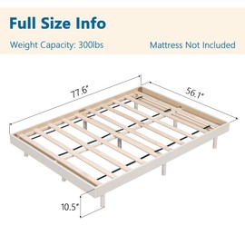 Dolonm Full Size Floating Bed Frame, Modern Low Profile Platform Bed Frame, Floating Design Bed Slats Support, Noise Free, No Box Spring Needed, Easy Assembly, White Washed