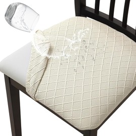 Hopelit Chair Covers, Set of 4, Jacquard Dining Room Chairs Chair Covers with TPU Film, Waterproof, Covers for Chairs, Removable, Washable, Stretch for Kitchen Chairs, Restaurant, Diamond Beige