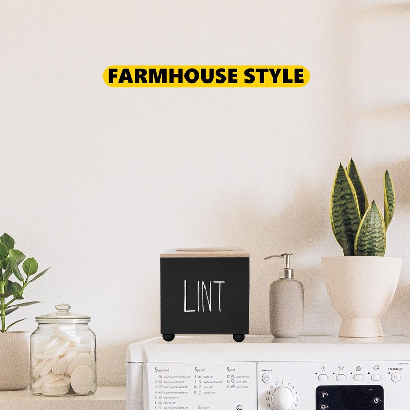 Farmhouse Wooden Lint Holder with Lid - Dryer Lint Trash