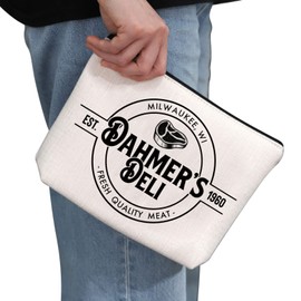 G2TUP Horror Inspired Gift Dahmer's Deli Makeup Bag Horror Fan Cosmetic Bag True Crime Fan Gift Zipper Travel Bag (Dahmer's Deli White Bag)