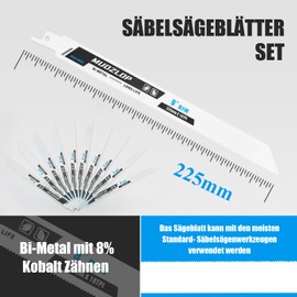 MUOZLOP 10 Pack 225 mm Reciprocating Saw Blades Set, 18 TPI Saw Blades for Reciprocating Saw, for Metal Reciprocating Saw Blades (10, 18TPI 225 mm)