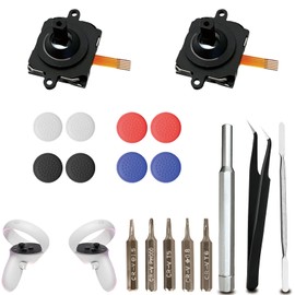 2 Pack Joystick Replacement Kit for Oculus Quest 2 Controller, Repair Kit Compatible with Meta Quest 3 Controller, Including 2 Joysticks, 4 Thumbstick Grips, Screwdriver, Tweezer, Pry Tool