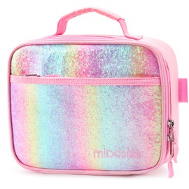 mibasies Kids Lunch Bag for Girls Toddler Sparkle Lunch Box for School Travel, Pink Blue Rainbow