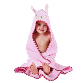 COOKY.D Hooded Baby Bath Towel 100% Soft Cotton Kids Towelling Bathrobe for Girls Boys, 0-6 Years Old, 90 x 90cm, Light Pink Rabbit