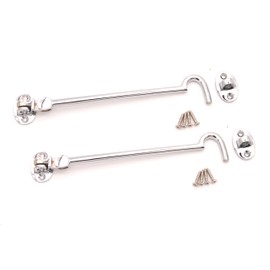 Pack of 2, 8" (200mm) Heavy Duty Brass Cabin Hook & Eye Silent Catch/Latch/Holder/Back Gate/Shed/Patio Door in Various Finishes (Polished Chrome)